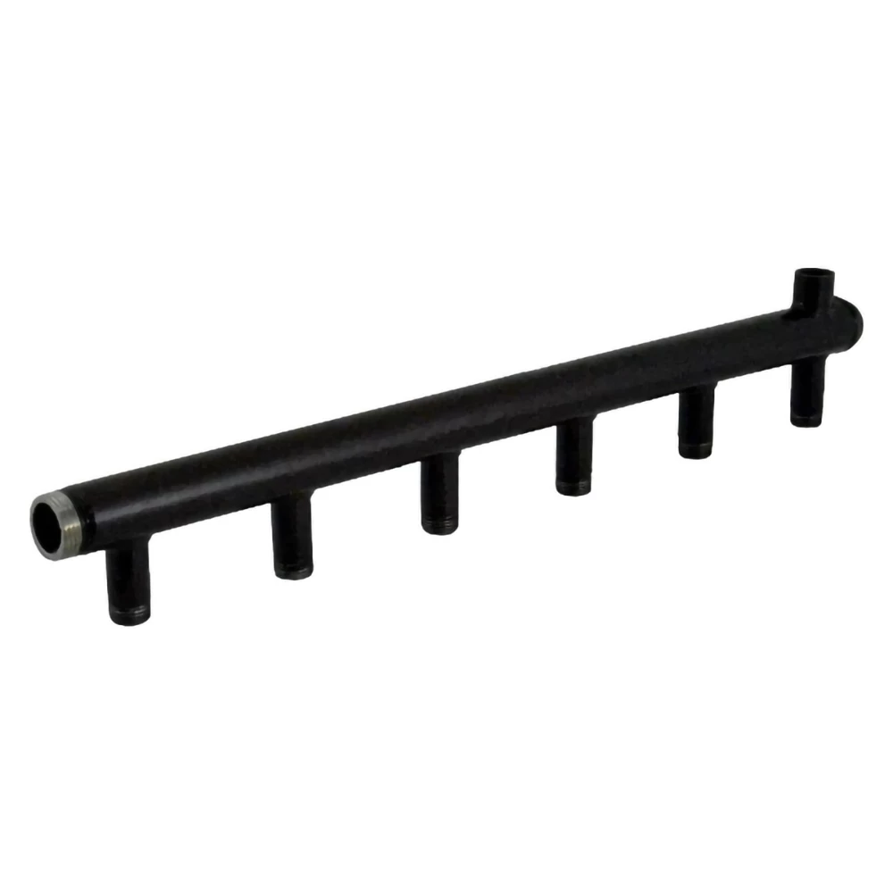 Коллектор Элит Металл EM100 Ду40 Ру10, выходов-10х1/2″ наружная резьба, присоединение - наружная резьба 1″, межосевое расстояние 100 мм, правое подключение, с бобышкой под импульсную трубку, сталь
