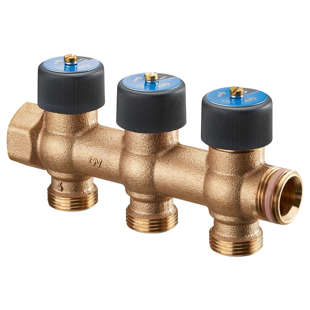 Коллектор Oventrop Multidis R 3/4″x3/4″x3 Ду20 Py10 из бронзы, с функцией отключения и вентилями Коллектор Oventrop Multidis R 3/4″x3/4″x3 Ду20 Py10 из бронзы, с функцией отключения и вентилями